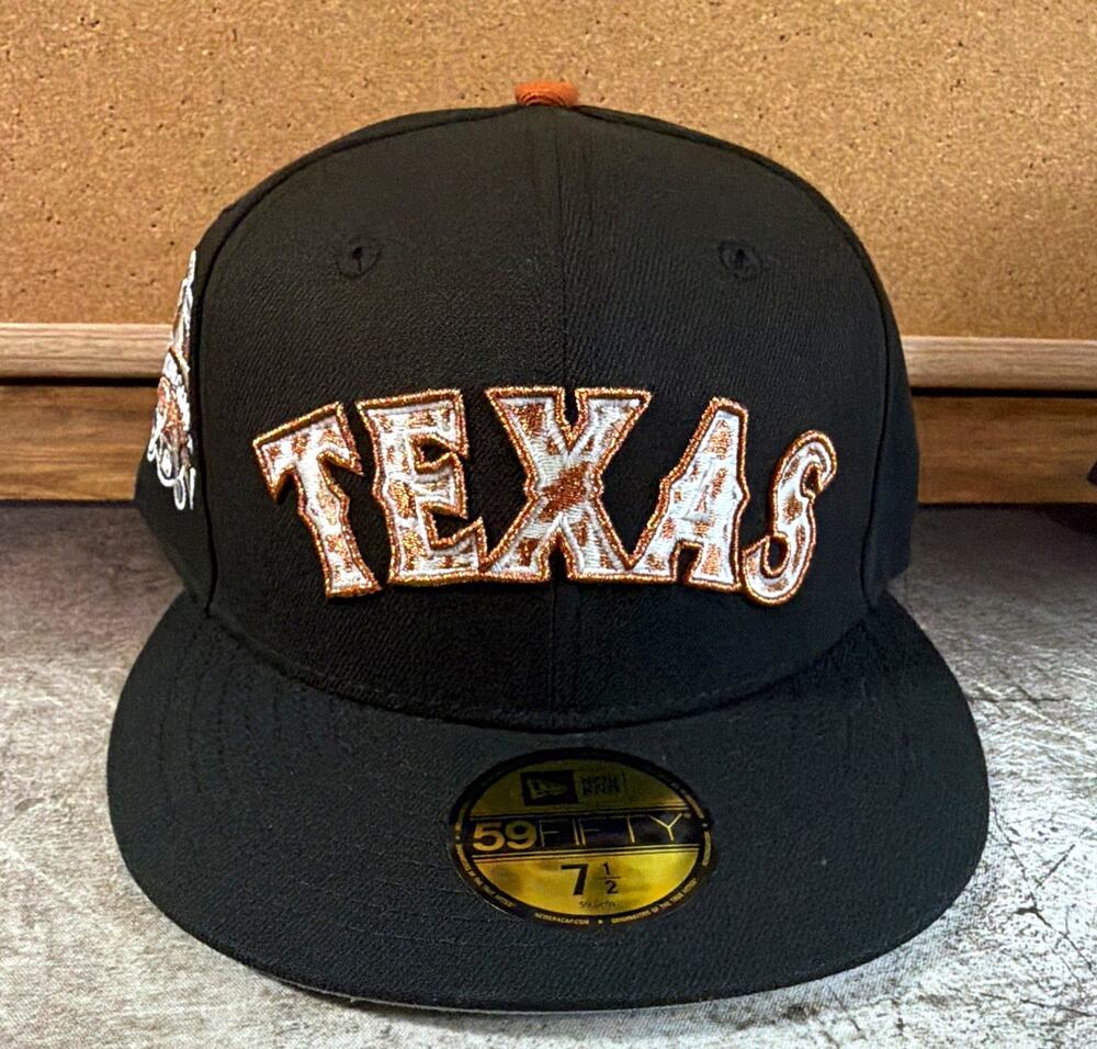 Exclusive New Era 59FIFTY Texas Rangers Black Cow Print Cooper Hat 7 1/2